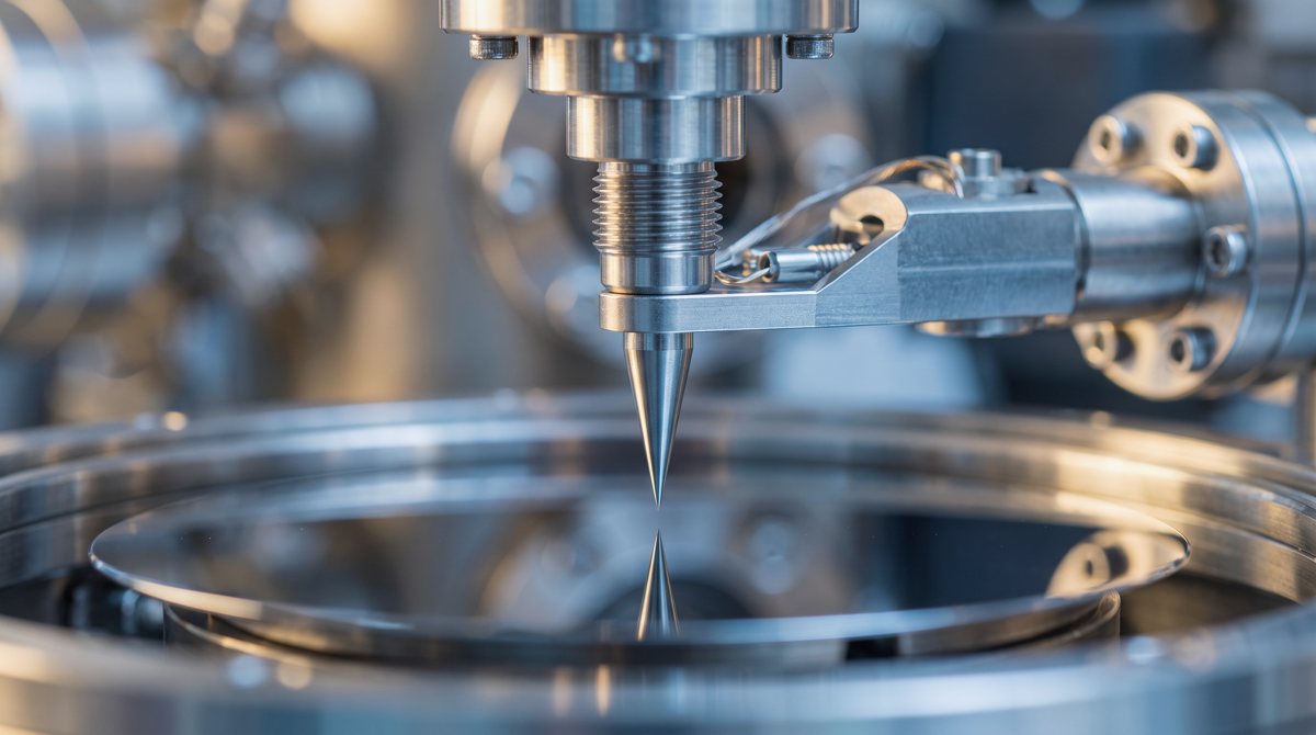 Scanning probe microscope tip above a silicon sample